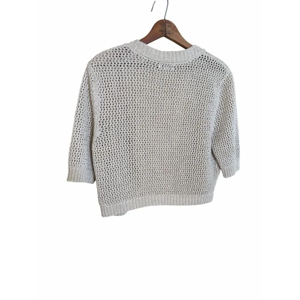 Croft & Barrow NWOT Crochet Open Front Short Sleeve Knit Shrug Cream Size XL - Picture 9 of 9